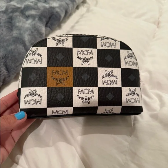 MCM checkered cosmetic pouch 150th anniversary aren bag exclusive ex cond - Picture 2 of 8